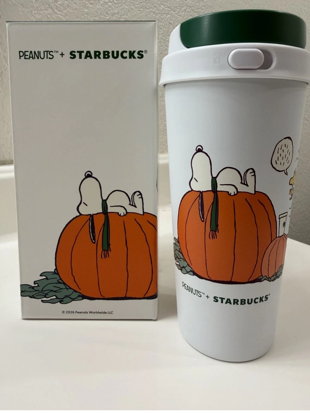 Starbucks x Peanuts Snoopy Pumpkin Travel Mug Stainless Steel Tumbler NIB PSL